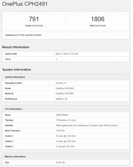 OnePlus Nord 3 Geekbench