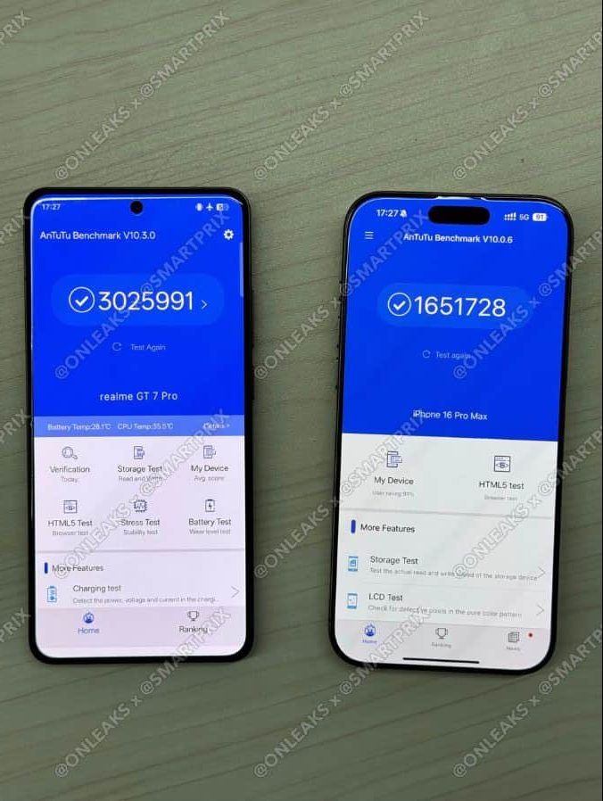 Realme GT 7 Pro live image, AnTuTu score