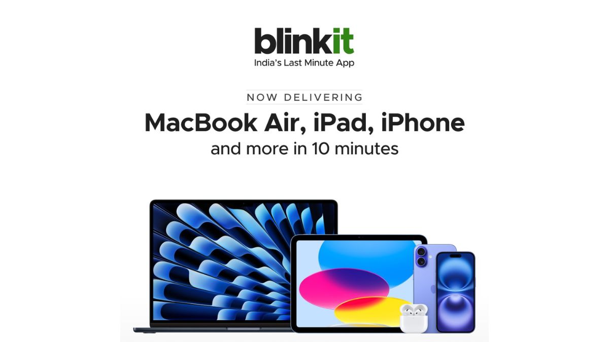 Blinkit Apple delivery, Blinkit instant delivery, MacBook Air, iPad, AirPods, 10-minute delivery, Apple products, quick delivery India, select cities, Blinkit service